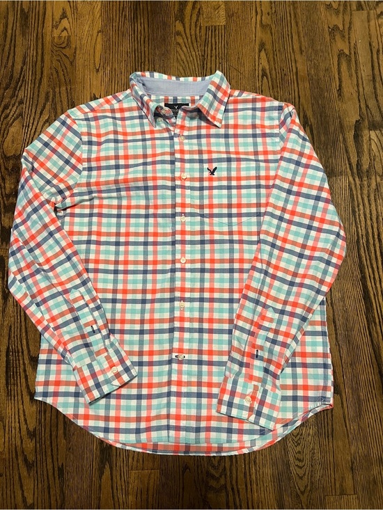 American Eagle Outfitters Other - American Eagle Outfitters Men’s Coral, Blue & White Plaid Button-Down Shirt